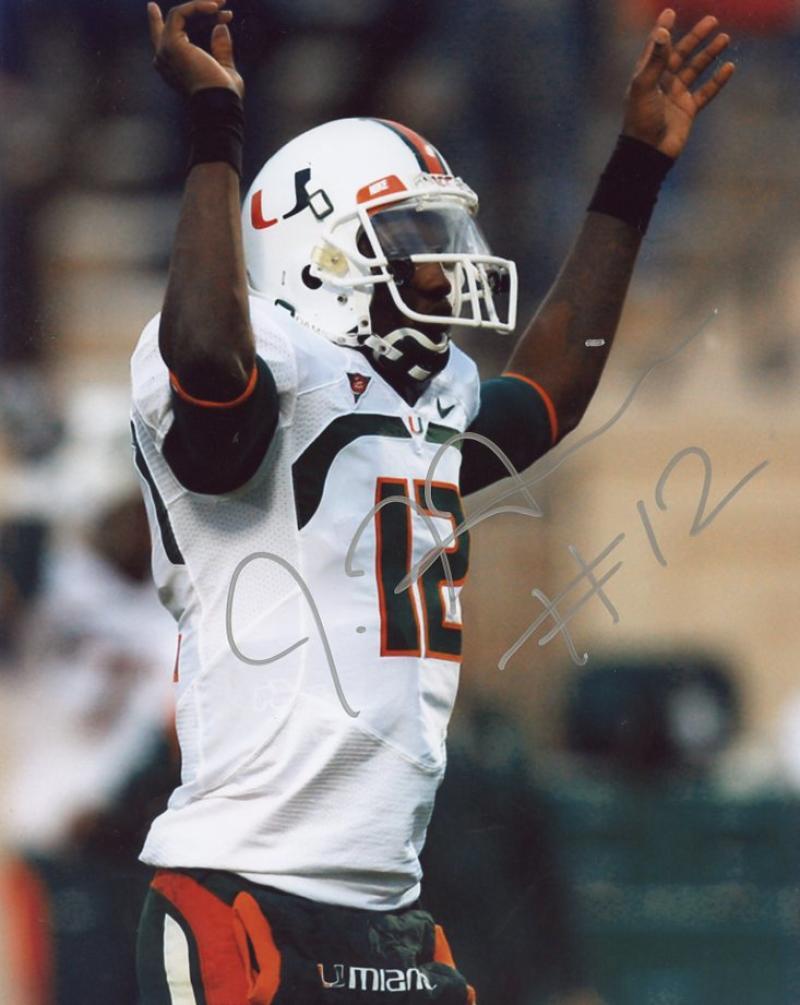 JACORY HARRIS MIAMI HURRICANES HANS UP SIGNED AUTOGRAPHED 8X10 PHOTO W/COA