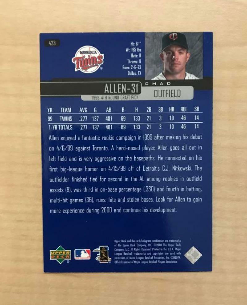 CHAD ALLEN MINNESOTA TWINS SIGNED AUTOGRAPHED 2000 UPPER DECK CARD #423 W/COA 
