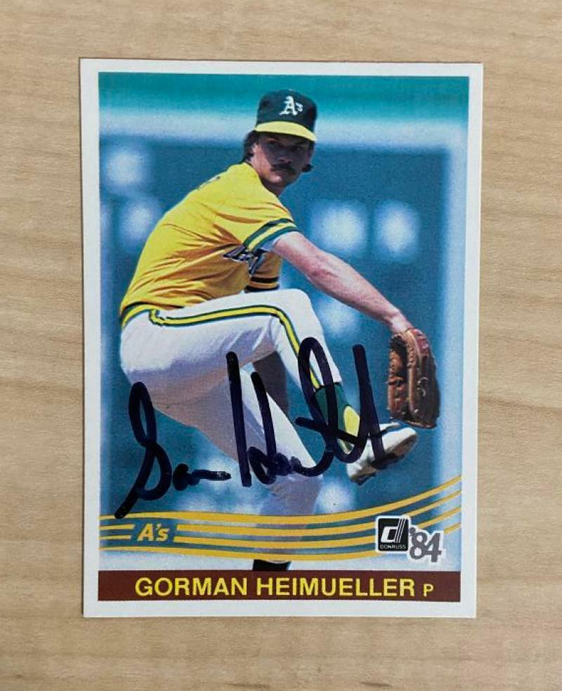 GORMAN HEIMUELLER OAKLAND ATHLETICS SIGNED 1984 DONRUSS CARD #131 W/COA