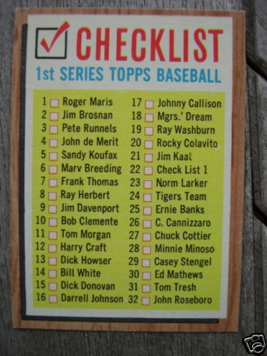 1962 TOPPS BASEBALL #22 CHECKLIST SERIES 1