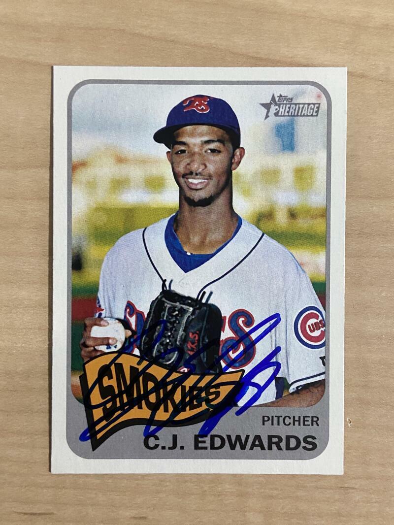 C.J. EDWARDS TENNESSEE SMOKIES SIGNED AUTOGRAPHED 2014 TOPPS CARD #190 W/COA