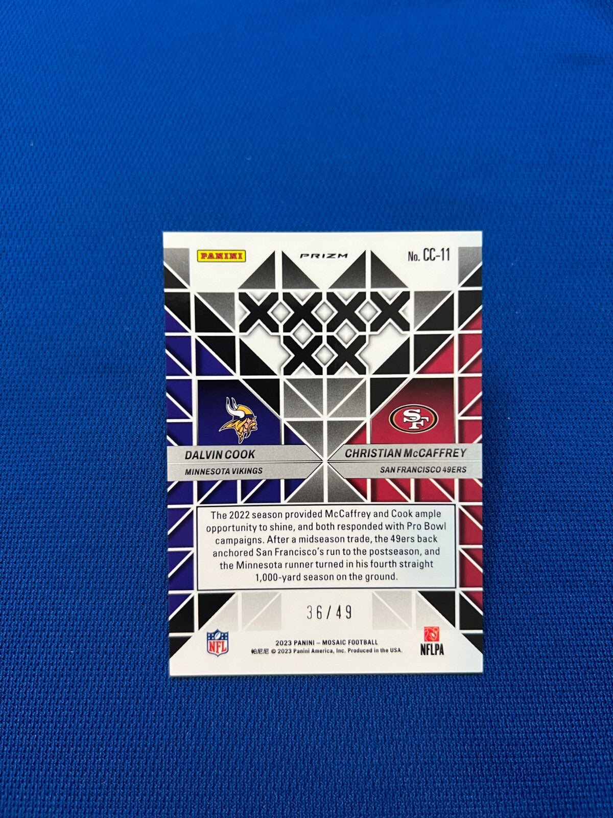 2023 PANINI MOSAIC DALVIN COOK CHRISTIAN MCCAFFREY CARBON COPY PURPLE /49