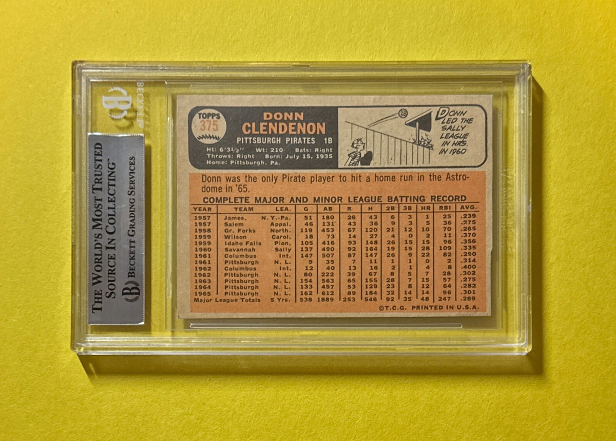 1966 TOPPS DONN CLENDENON BECKETT AUTHENTIC SIGNED AUTOGRAPHED CARD #375 PIRATES
