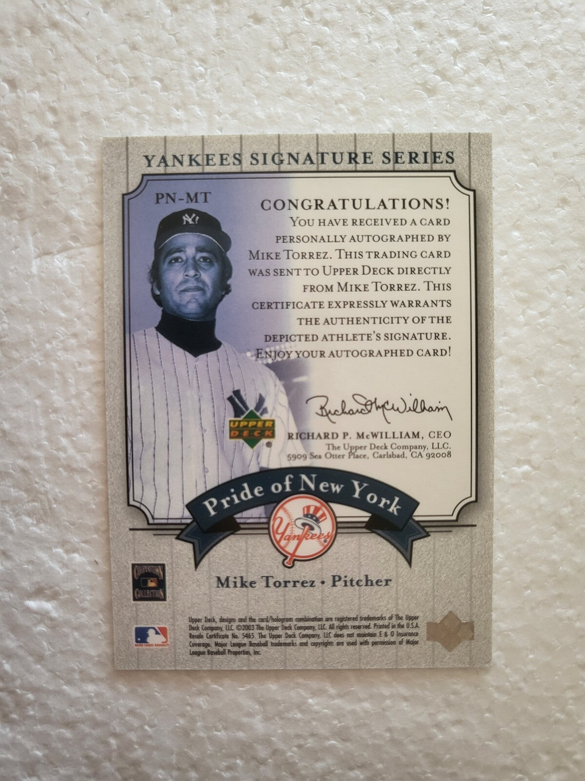 2003 UPPER DECK YANKEES SIGNATURE SERIES PRIDE OF NEW YORK MIKE TORREZ CARD