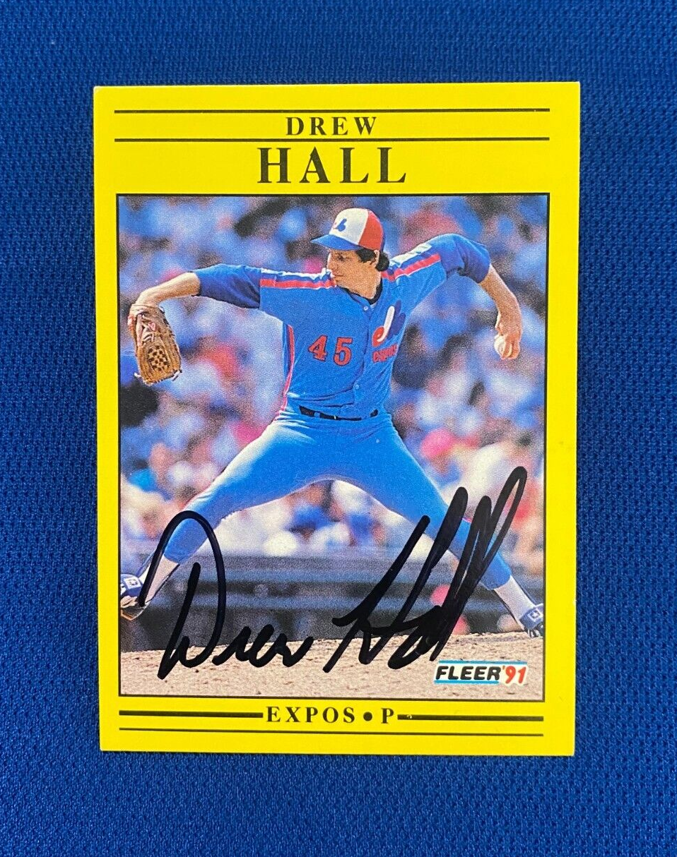 1991 FLEER DREW HALL MONTREAL EXPOS SIGNED AUTOGRAPHED AUTO CARD #236 W/COA