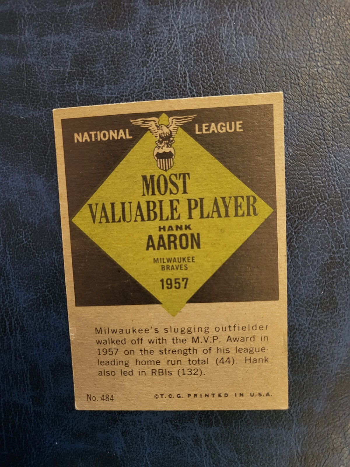 1961 TOPPS HANK AARON MOST VALUABLE PLAYER NATIONAL LEAGUE CARD #484 VINTAGE