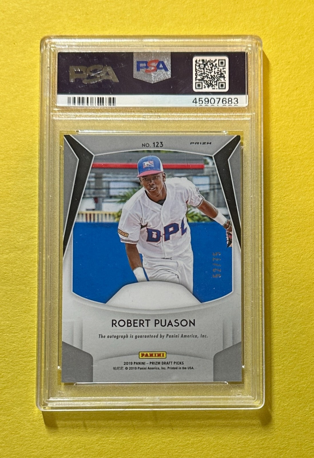 2019 PANINI PRIZM DRAFT PICKS ROBERT PUASON HYPER AUTO /75 #123 PSA MINT 9