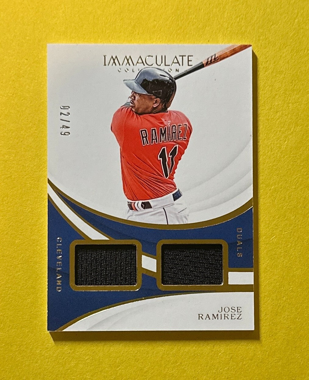 2019 PANINI IMMACULATE JOSE RAMIREZ DUAL RELIC #IS-JR CLEVELAND