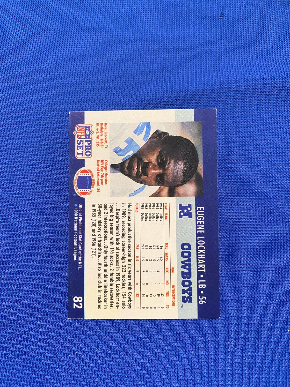 1990 PRO SET EUGENE LOCKHART DALLAS COWBOYS SIGNED AUTOGRAPHED CARD #82 W/COA