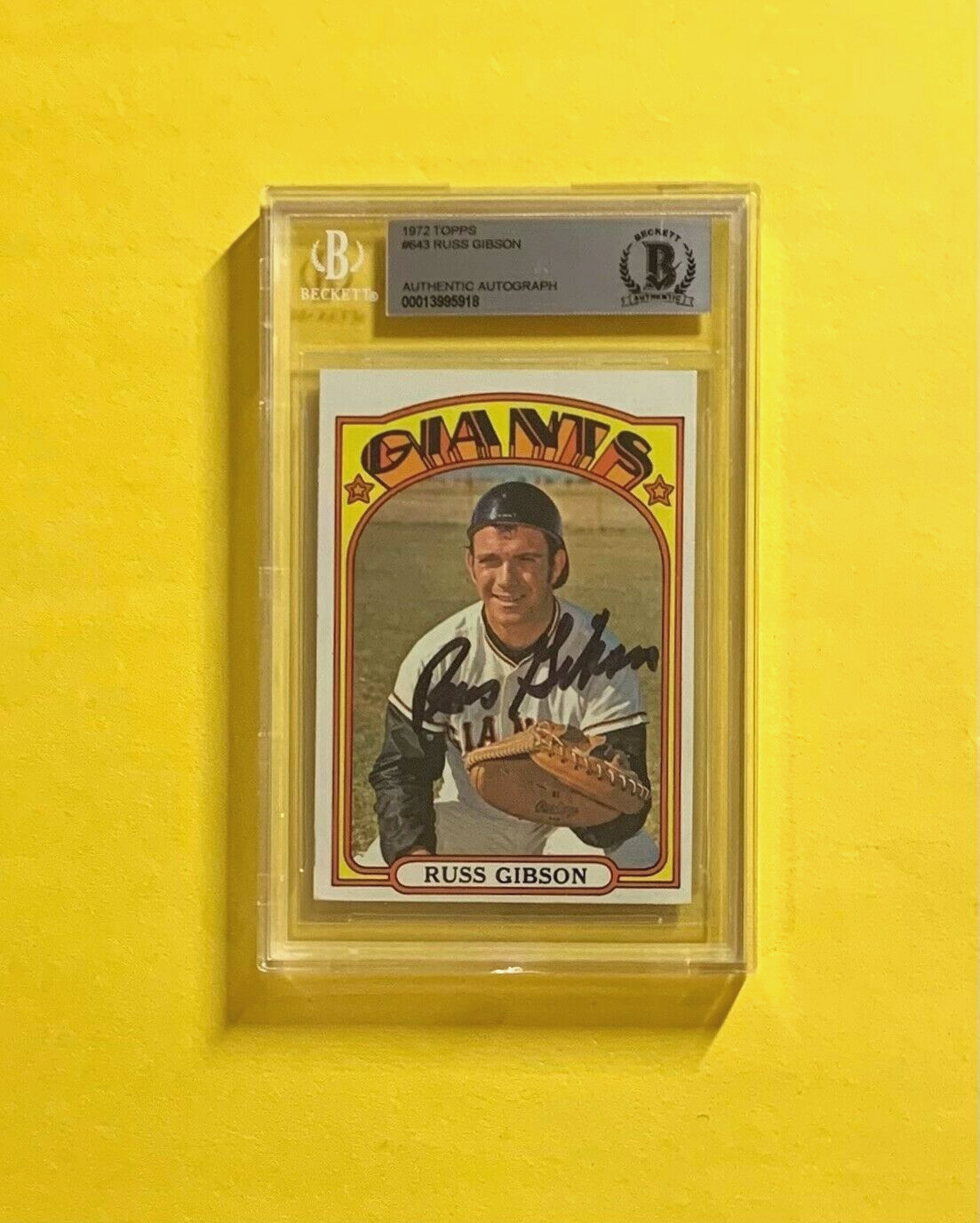 1972 TOPPS RUSS GIBSON #643 AUTHENTIC AUTO BECKETT CERTIFIED GIANTS