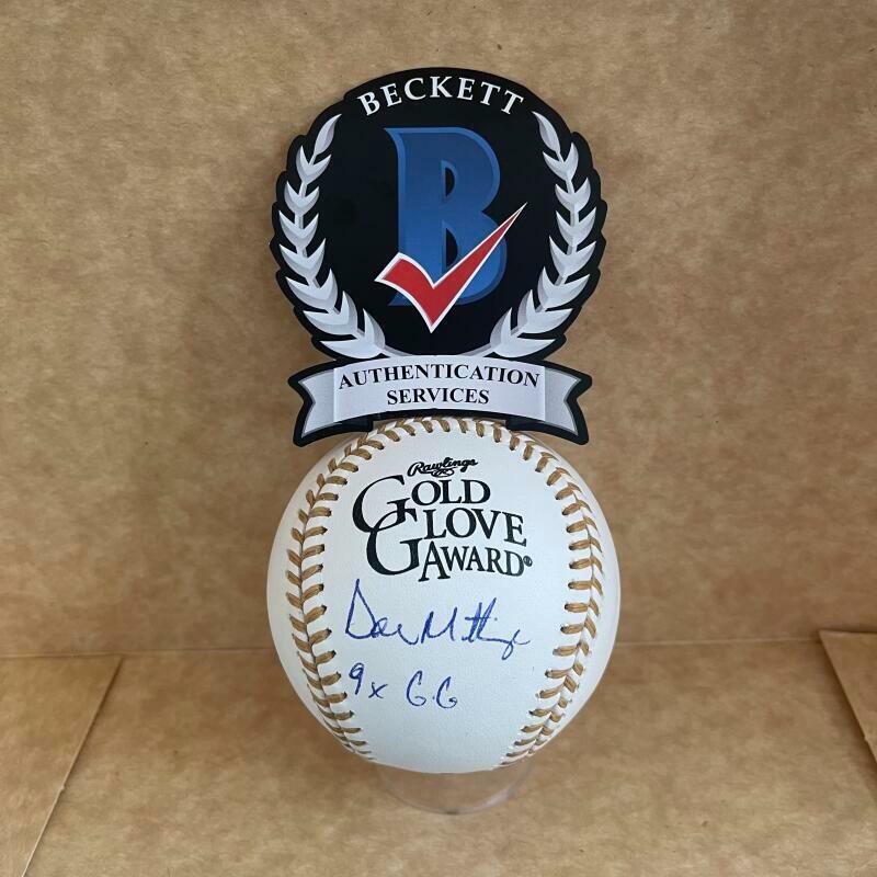 DON MATTINGLY 9XGG SIGNED AUTOGRAPHED GOLD GLOVE BASEBALL BECKETT WITNESS