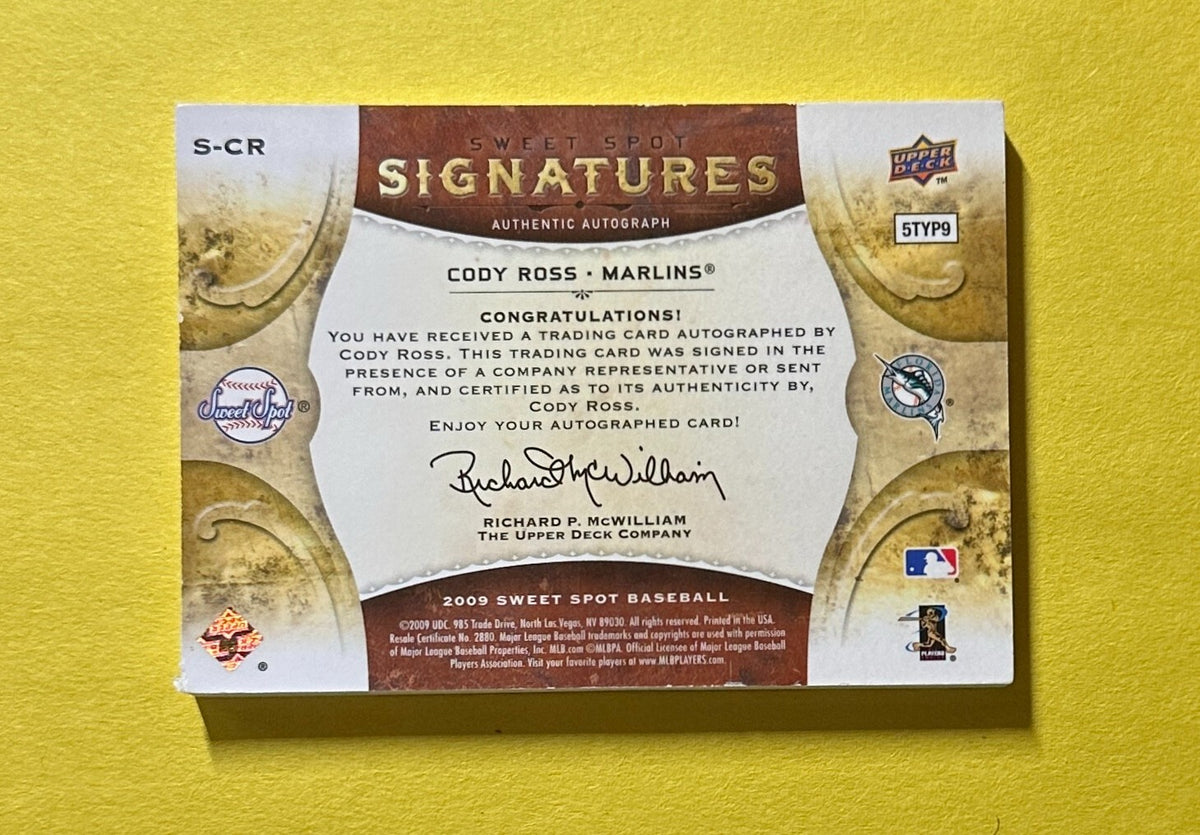 2009 UPPER DECK SWEET SPOT CODY ROSS AUTO /299 #S-CR MARLINS