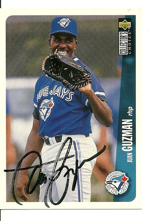 JUAN GUZMAN TORONTO BLUE JAYS SIGNED AUTO 1996 UPPER DECK CARD #745 W/COA