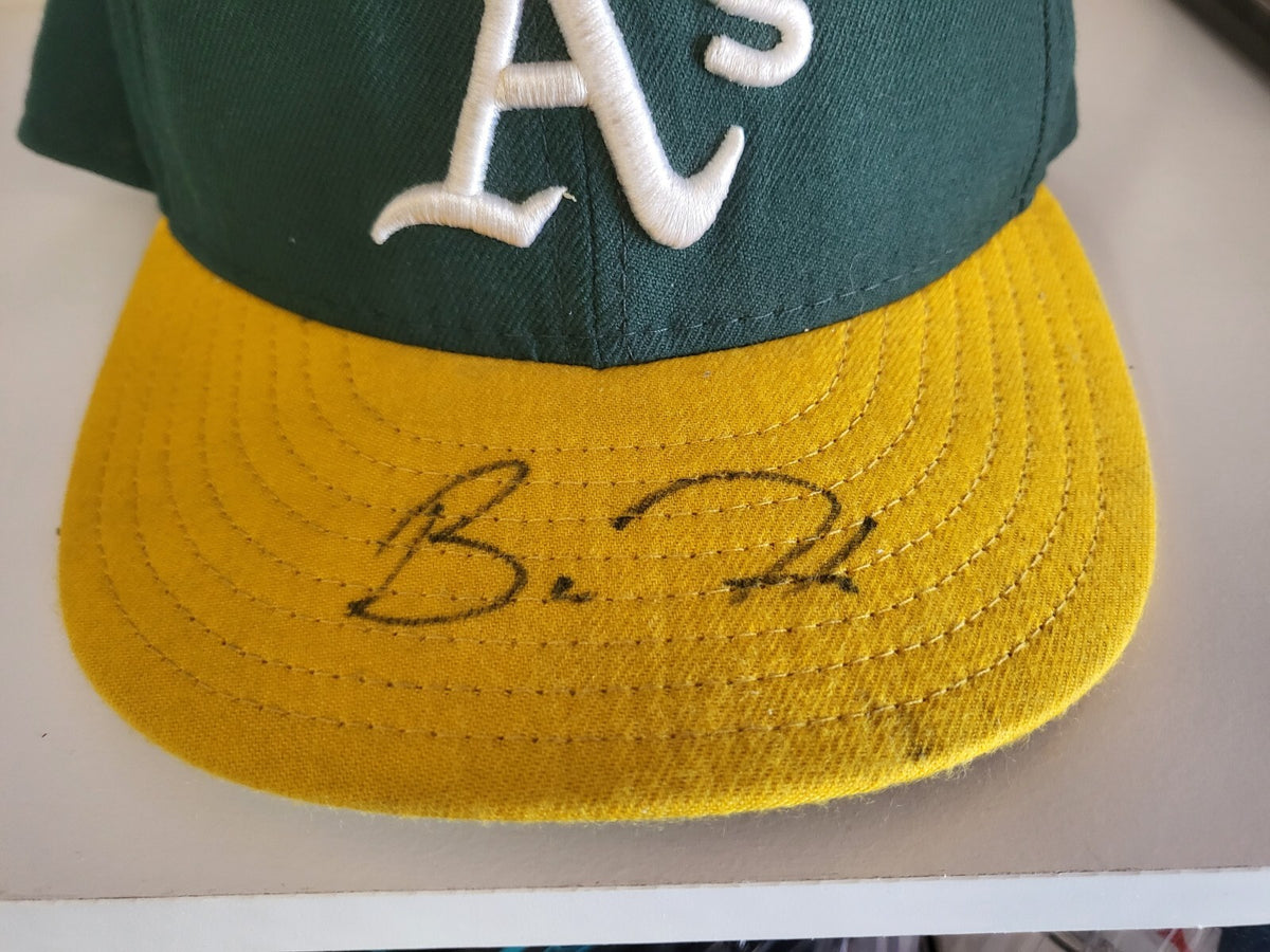 BARRY ZITO OAKLAND ATHLETICS A'S SIGNED AUTOGRAPHED BASEBALL HAT FLEER STICKER