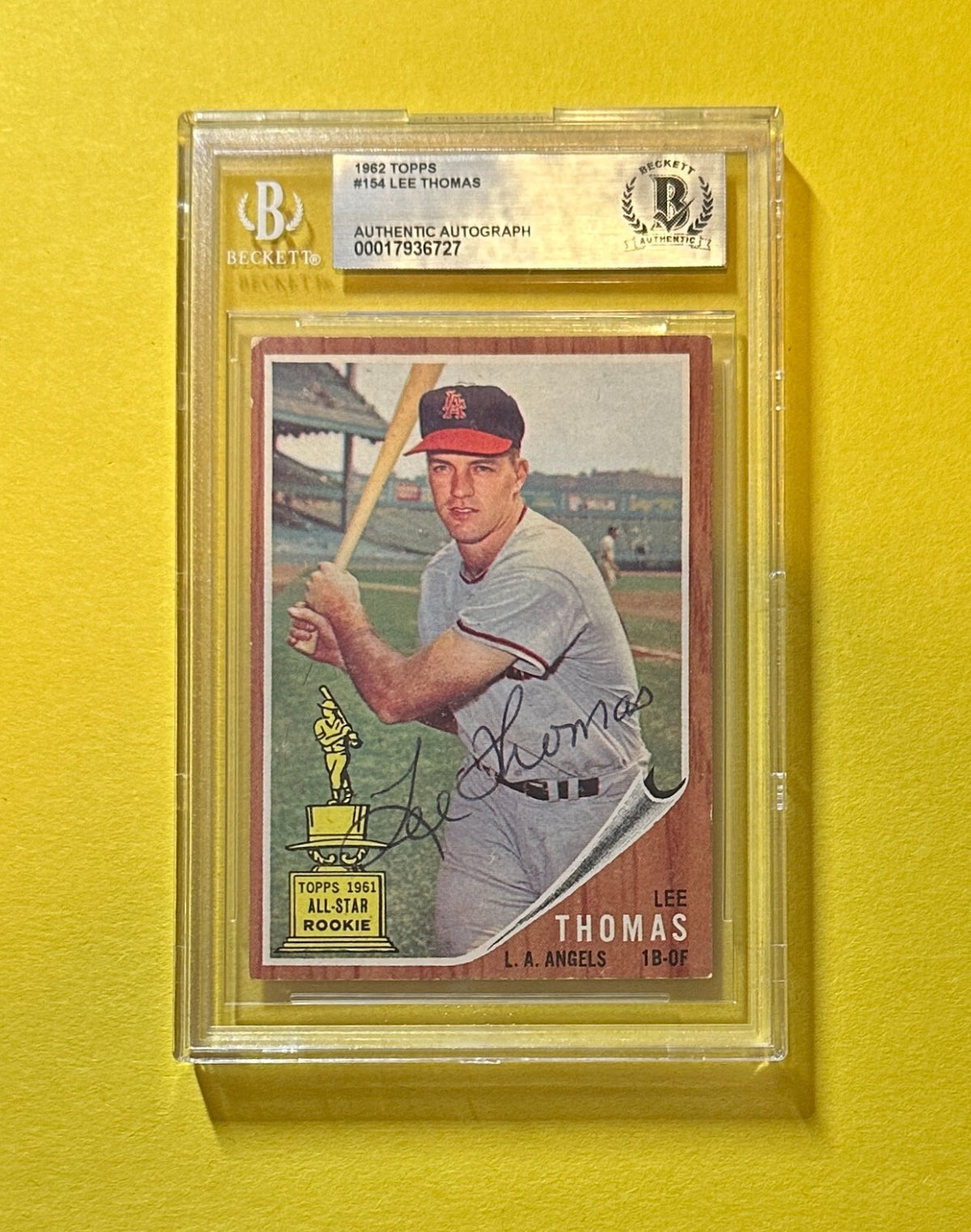 1962 TOPPS LEE THOMAS #154 BECKETT AUTHENTIC SIGNED AUTOGRAPHED CARD ANGELS