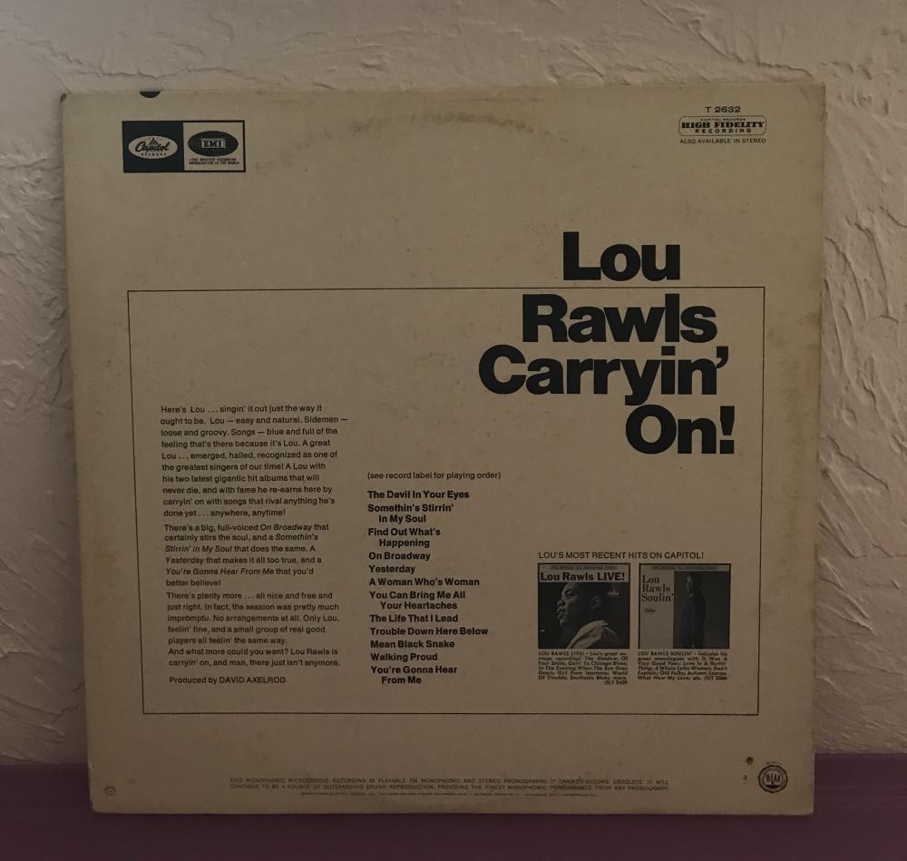 LOU RAWLS "CARRYIN' ON" DECEASED SIGNED AUTOGRPAHED VINYL RECORD  ALBUM W/COA