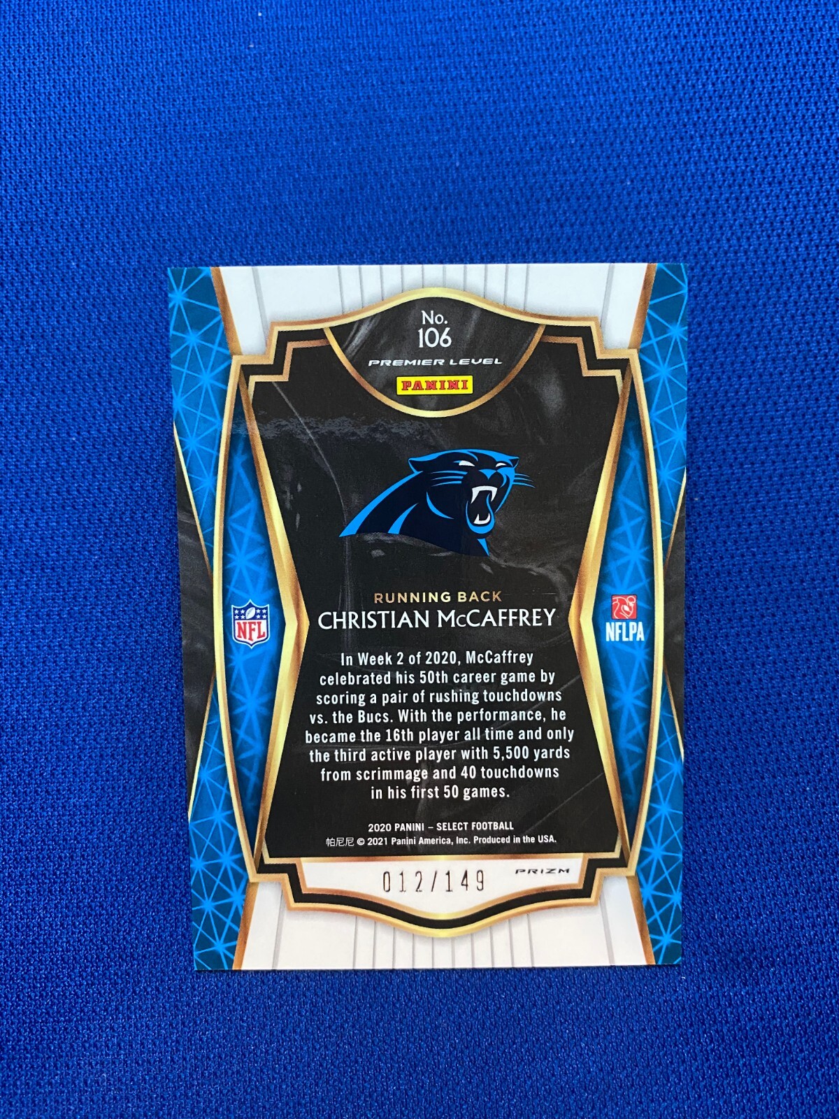2020 PANINI SELECT CHRISTIAN MCCAFFREY PANTHERS PREMIER LEVEL /149