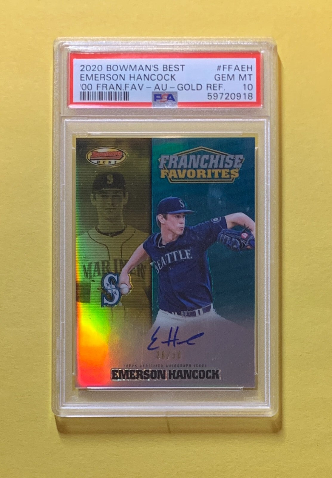 2020 BOWMAN'S BEST EMERSON HANCOCK FRANCHISE FAVORITES AUTO /50 PSA GEM MT 10