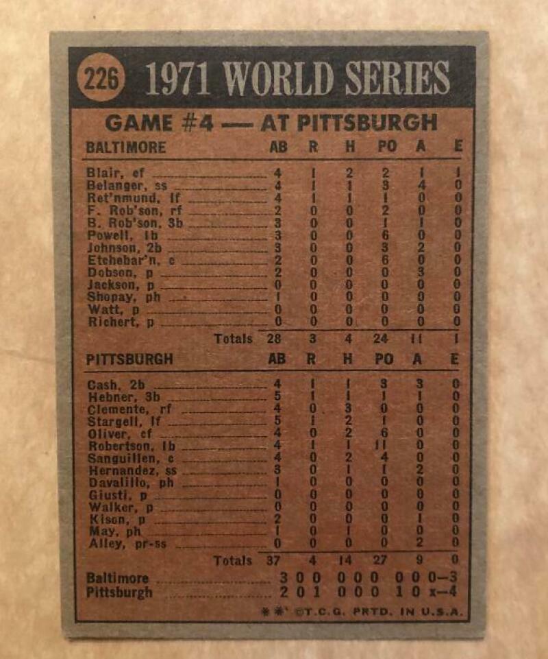 1972 TOPPS 1971 WORLD SERIES GAME4 ROBERTO CLEMENTE #226 