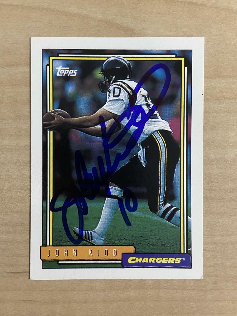 JOHN KIDD SAN DIEGO CHARGERS SIGNED AUTOGRAPHED 1992 TOPPS CARD #376  W/COA