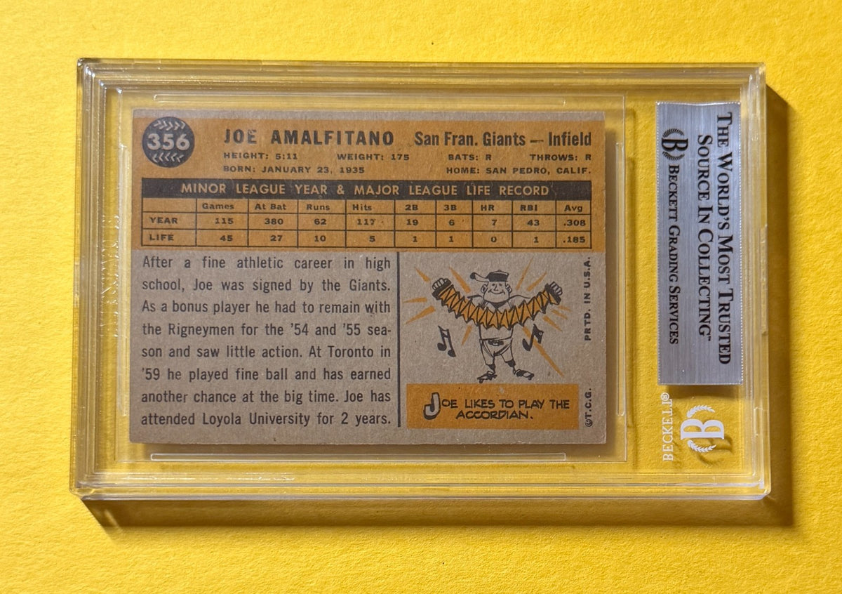 1960 TOPPS JOEY AMALFITANO #356 SIGNED AUTO CARD BECKETT AUTHENTIC GIANTS