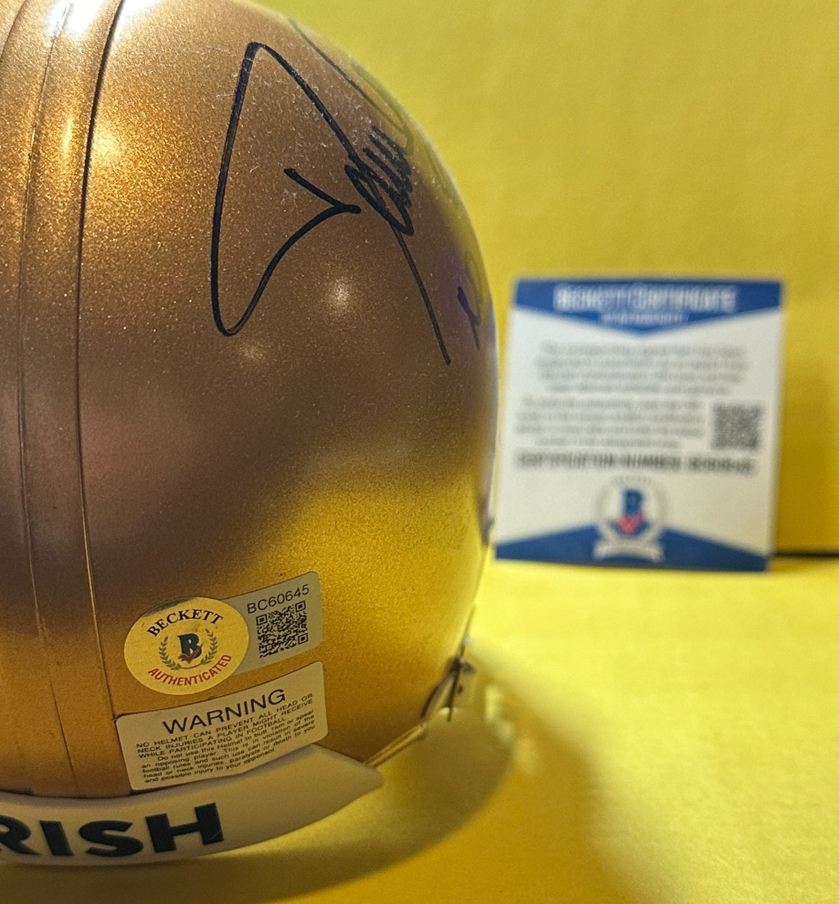 DAVE CASPER NOTRE DAME SIGNED AUTOGRAPHED GOLD MINI HELMET BAS "ND NAT CHAMP 73"