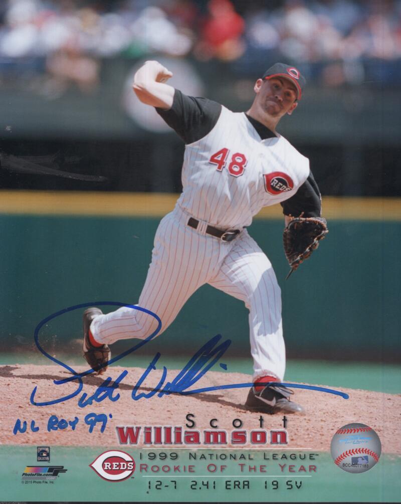SCOTT WILLIAMSON REDS NL ROY 99 SIGNED AUTOGRAPHED 8X10 PHOTO W/ COA