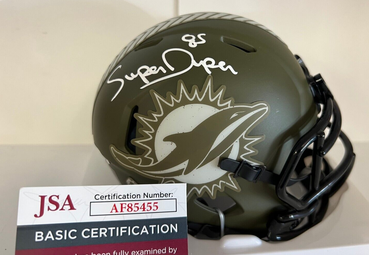 MARK SUPER DUPER DOLPHINS SIGNED AUTOGRAPHED SALUTE TO SERVICE MINI HELMET JSA *