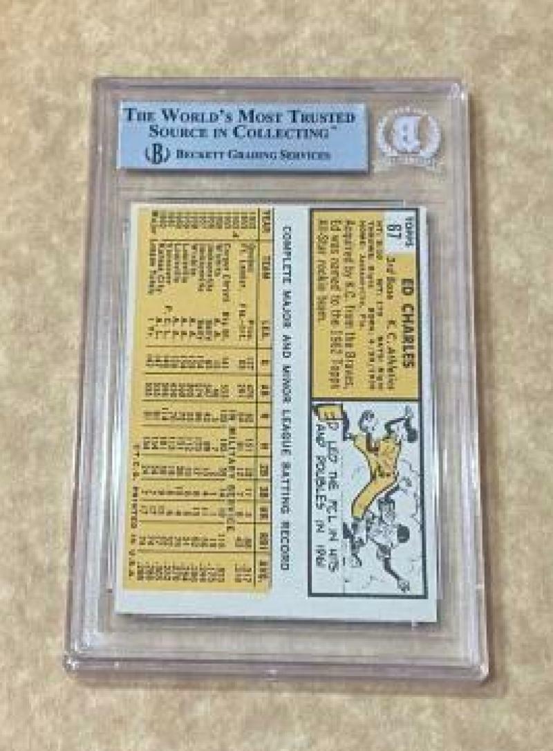 1963 TOPPS ED CHARLES #67 A'S SIGNED CARD BECKETT AUTHENTIC AUTO VINTAGE