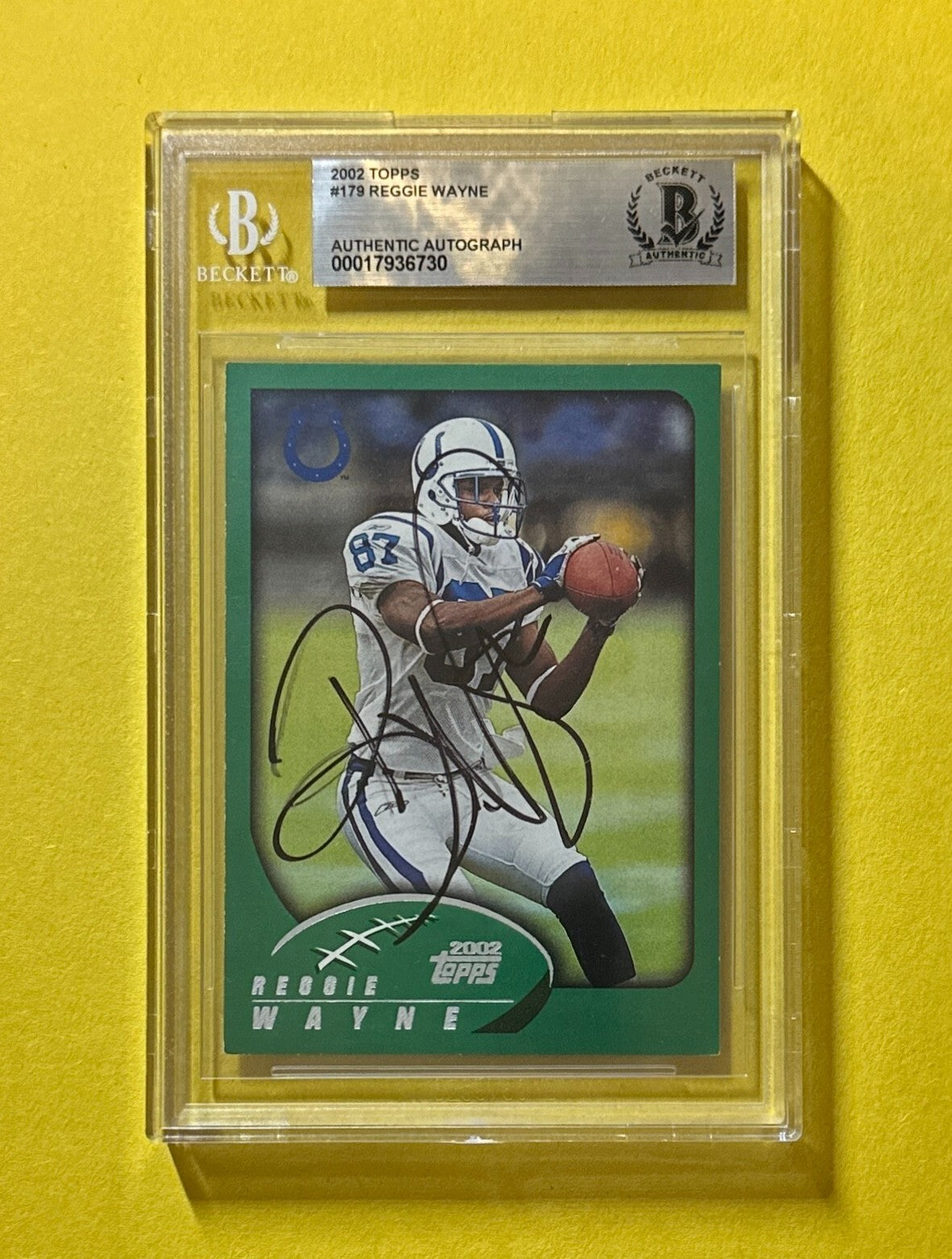 2002 TOPPS REGGIE WAYNE BECKETT AUTHENTIC SIGNED AUTOGRAPHED CARD #179 COLTS