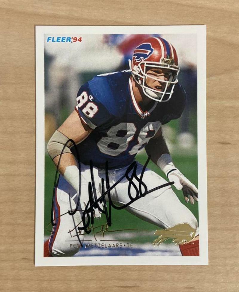 PETE METZELAARS BUFFALO BILLS SIGNED AUTOGRAPHED 1994 FLEER CARD #44 W/COA A