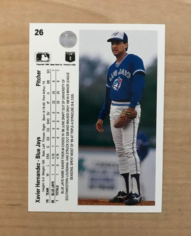 XAVIER HERNANDEZ TORONTO BLUE JAYS SIGNED 1990 UPPER DECK CARD #26 W/COA