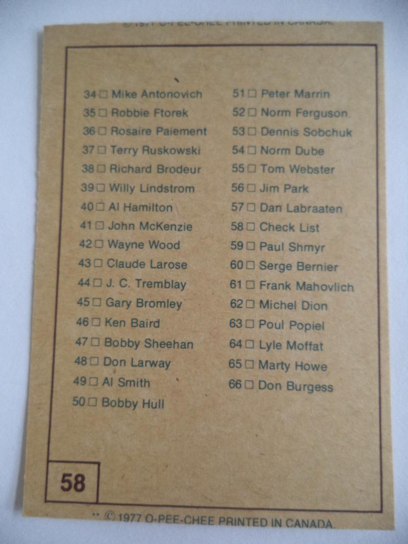 1977 O-PEE-CHEE RARE WHA CHECKLIST NICE SHAPE 