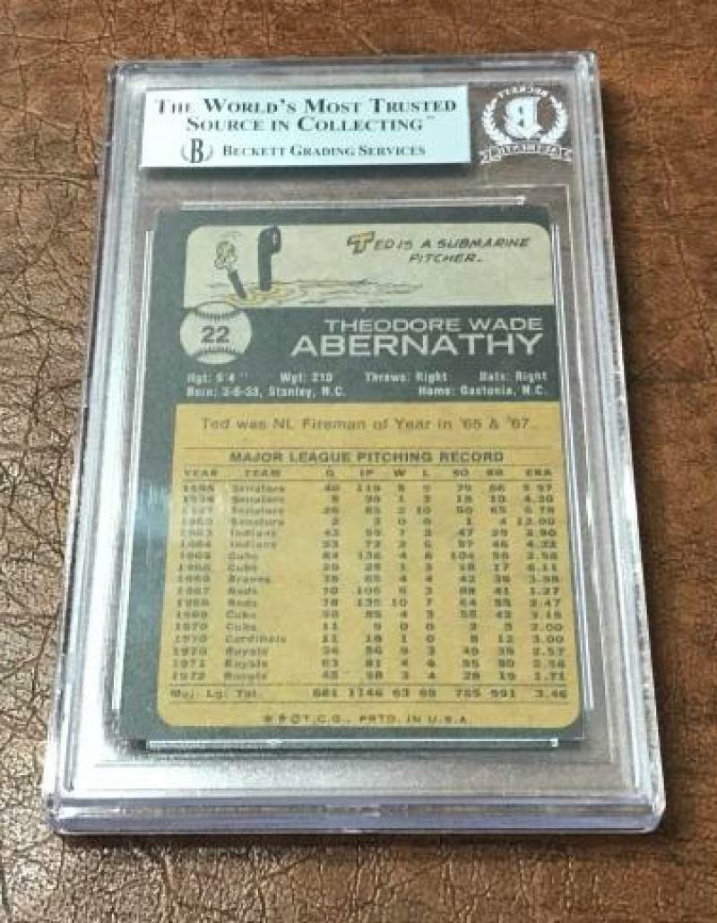 1973 TOPPS TED ABERNATHY ROYALS SIGNED CARD BECKETT AUTHENTIC