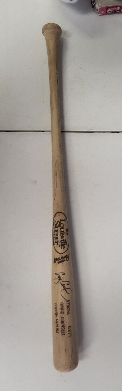CRAIG COUNSELL FL MARLINS SIGNED AUTO GAME USED LOUISVILLE SLUGGER BAT BECKETT