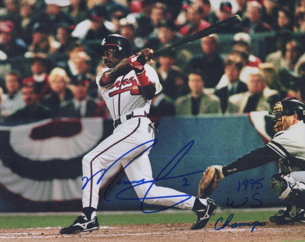 MARQUIS GRISSOM BRAVES 1995 WS CHAMPS SIGNED AUTOGRAPHED 8X10 PHOTO W/ COA