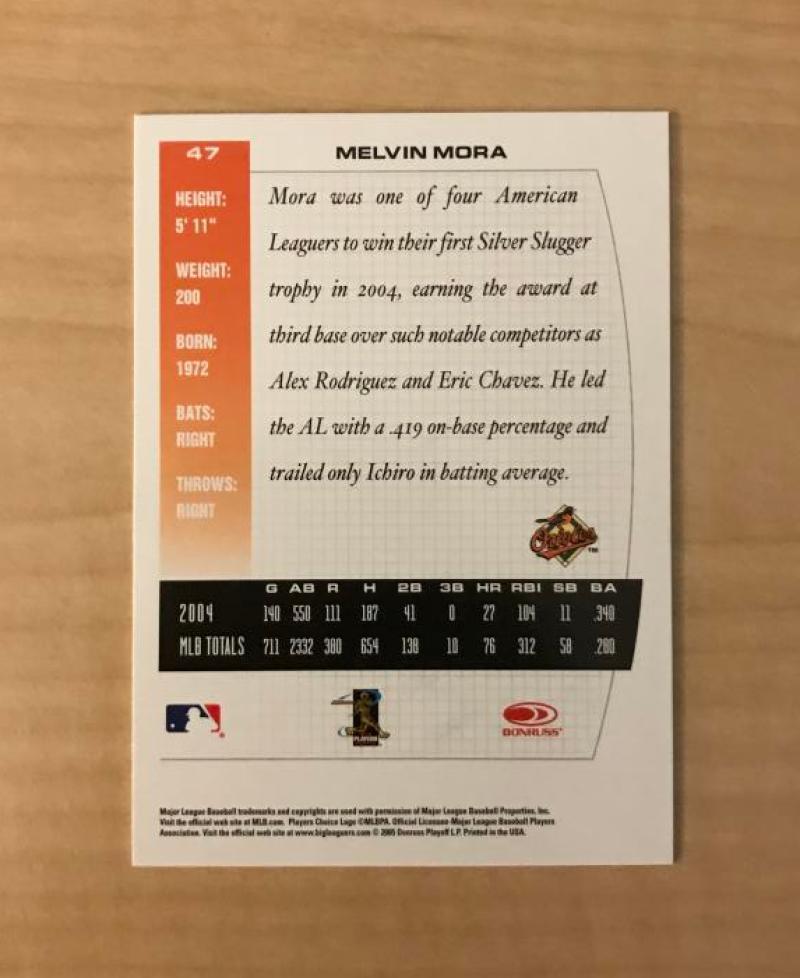 MELVIN MORA BALTIMORE ORIOLES SIGNED AUTOGRAPHED 2005 DONRUSS CARD #47 W/COA