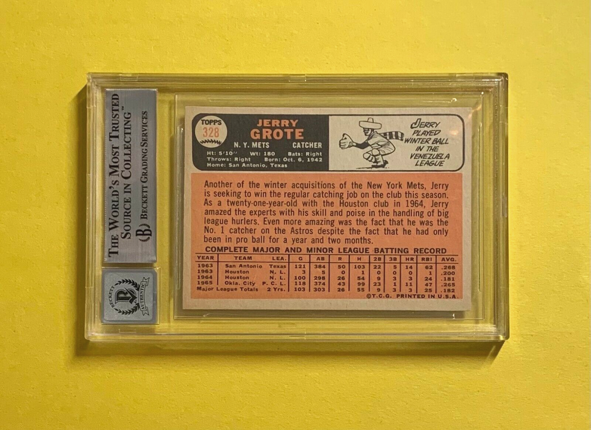 1966 TOPPS JERRY GROTE #328 SIGNED CARD BECKETT AUTH. AUTO 10 METS