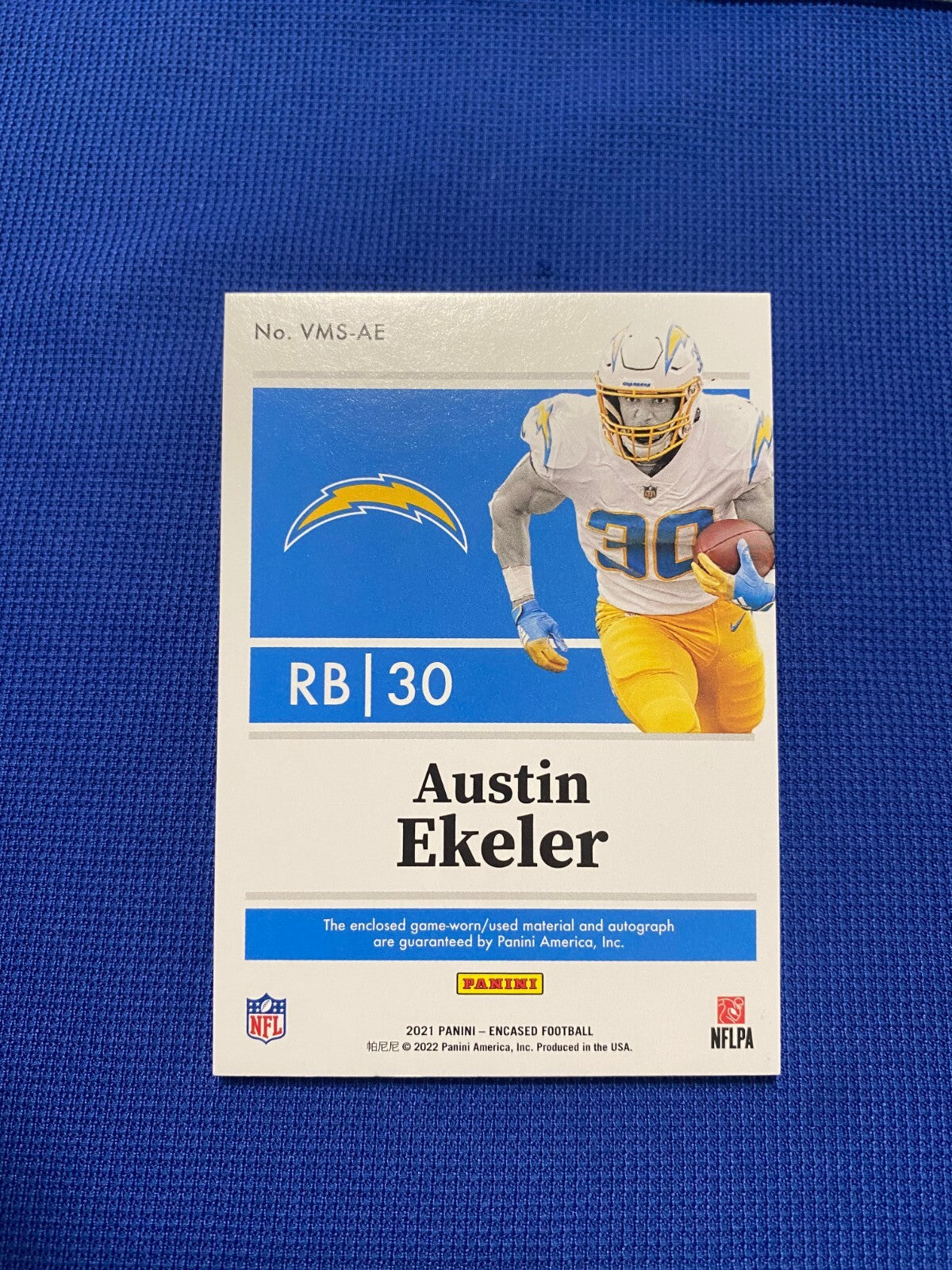 2021 PANINI ENCASED AUSTIN EKELER CHARGERS AUTO VAULTED VETERAN JERSEY CARD /50