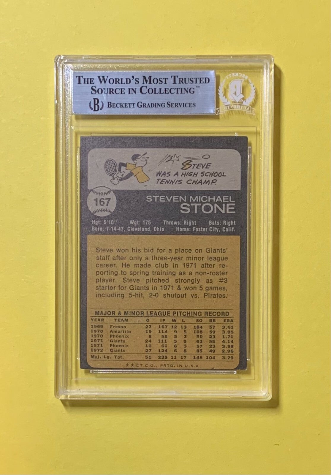 1973 TOPPS STEVE STONE #167 AUTHENTIC AUTO BECKETT CERTIFIED GIANTS