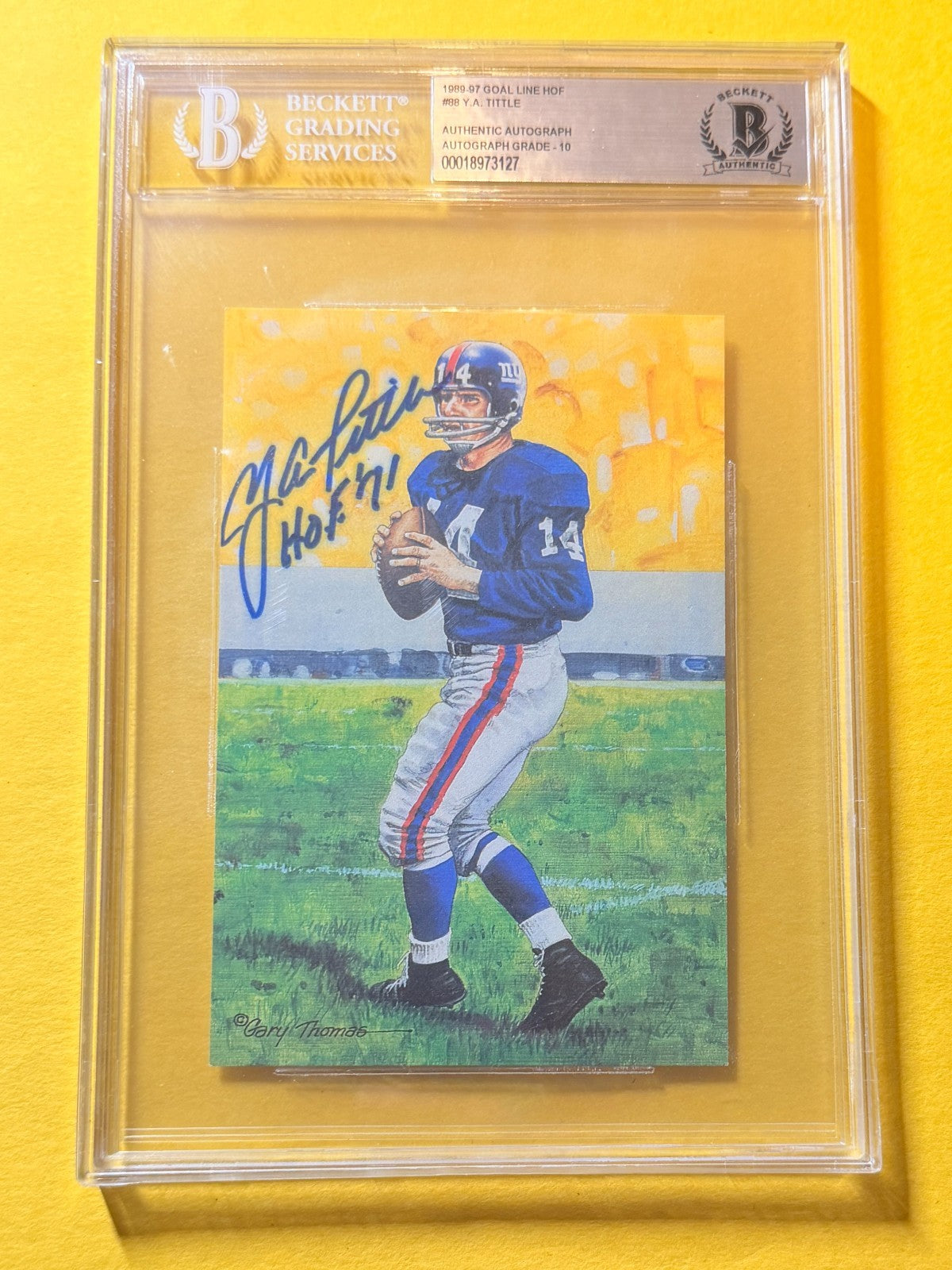 1989 GOAL LINE HOF Y.A. TITTLE #88 SIGNED ART BECKETT AUTHENTIC 10 "HOF 71"
