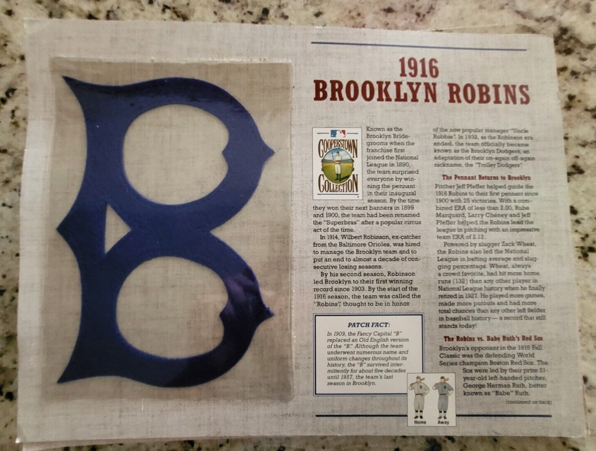 1994 COOPERSTOWN COLLECTION 1916 BROOKLYN ROBINS EMBLEM PATCH WILLABEE WARD
