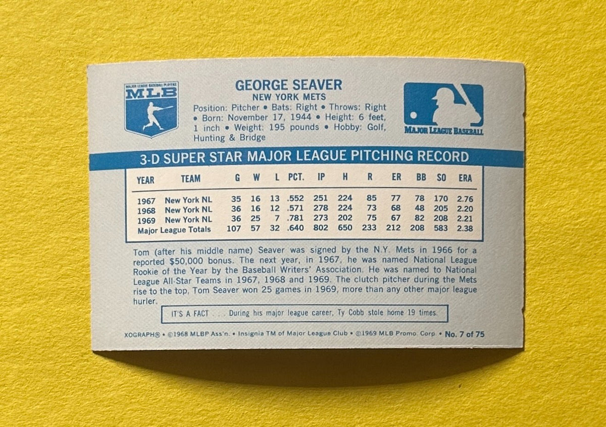1970 KELLOGG'S 3-D TOM SEAVER #7 METS HOF