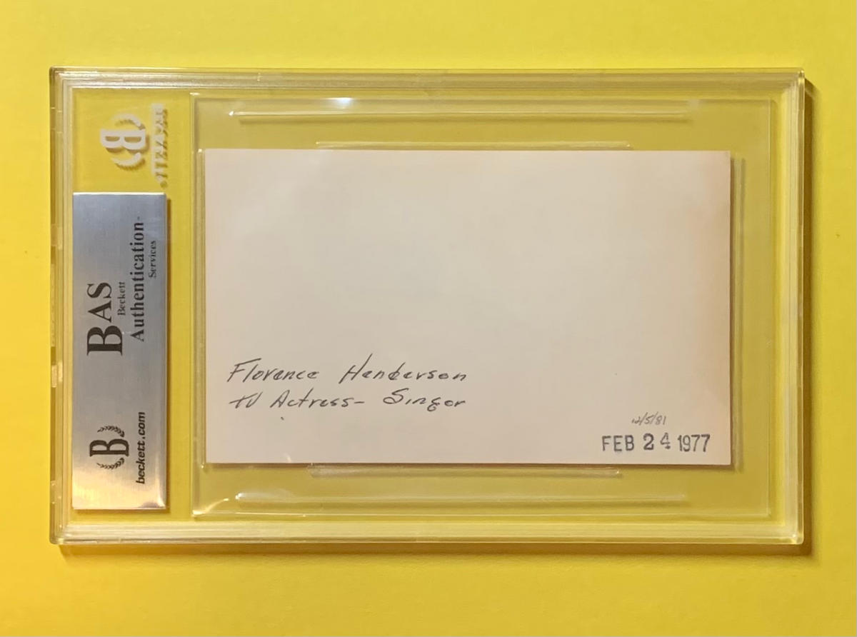 FLORENCE HENDERSON BRADY BUNCH DECEASED SIGNED AUTHENTIC INDEX CARD BECKETT