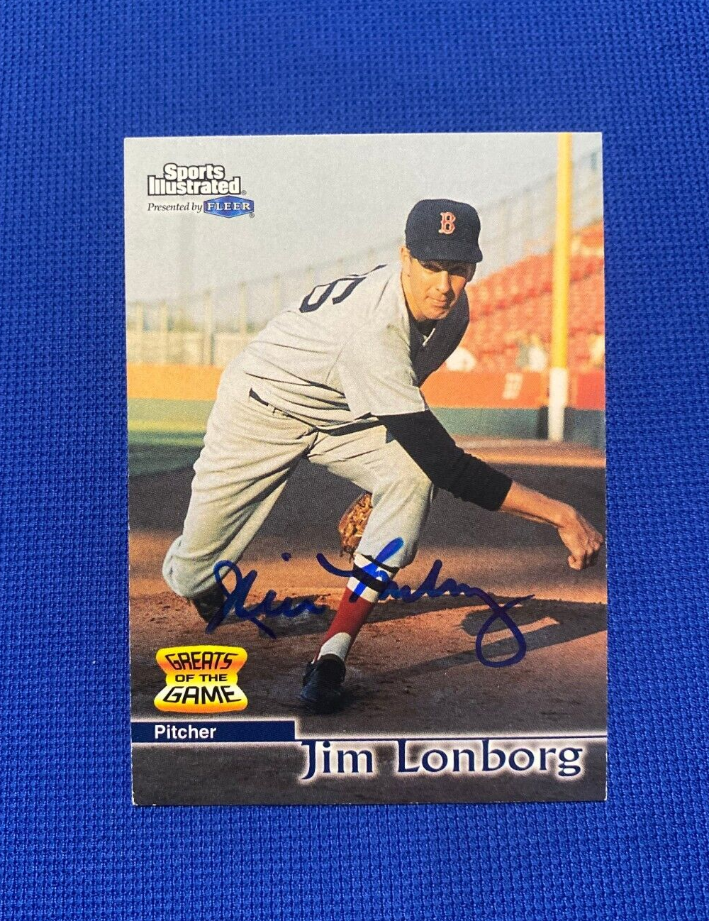 1999 FLEER GREATS OF THE GAME JIM LONBORG RED SOX SIGNED AUTOGRAPH CARD #77 COA