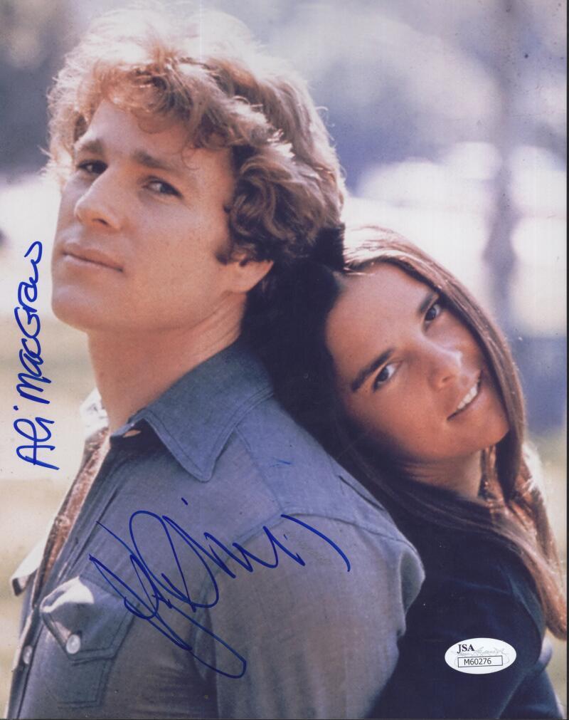 RYAN O'NEIL ALI MAGRAW LOVE STORY SIGNED AUTOGRAPHED 8X10 PHOTO JSA STICKER