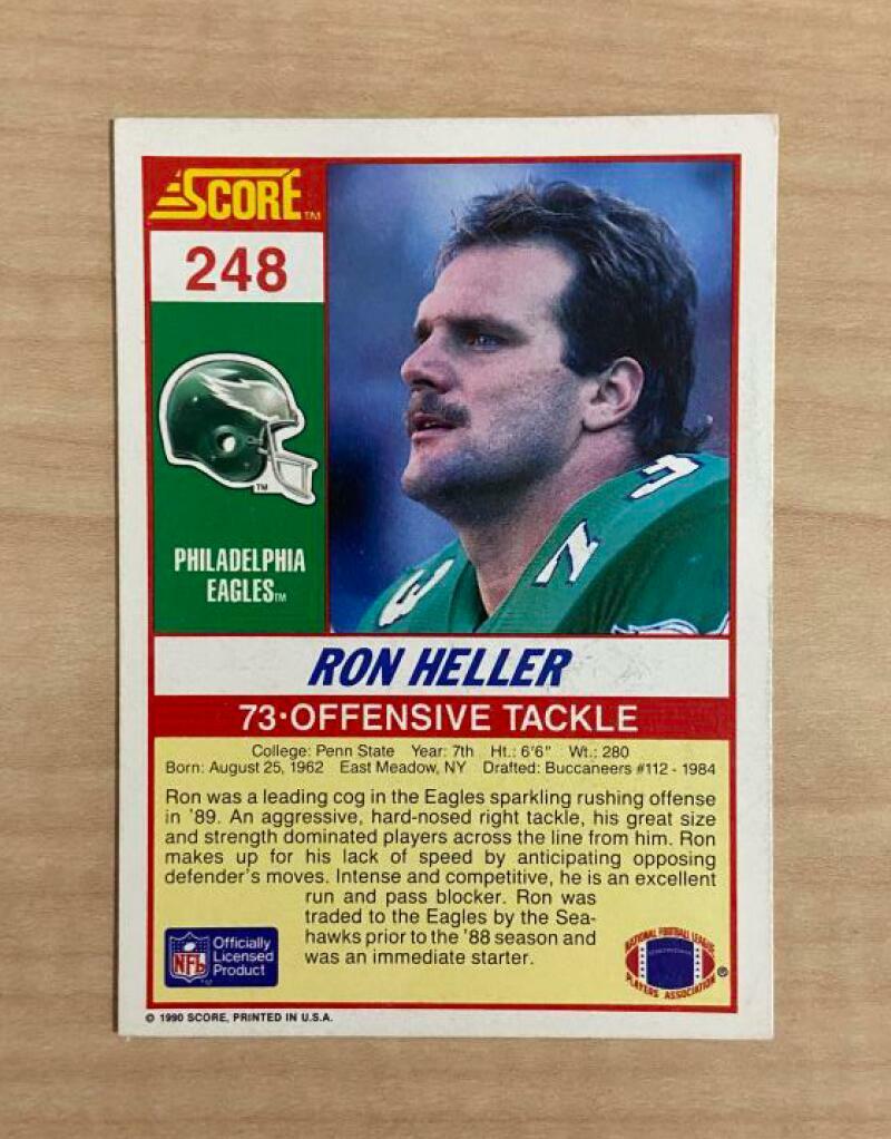 RON HELLER PHILADELPHIA EAGLES SIGNED AUTOGRAPHED 1990 SCORE CARD #248 W/COA