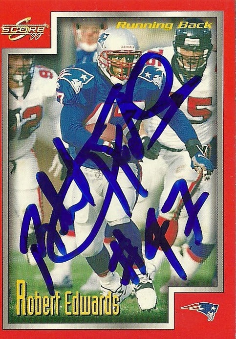 ROBERT EDWARDS NEW ENGLAND PATRIOTS SIGNED AUTOGRAPHED 1999 SCORE CARD #163 COA