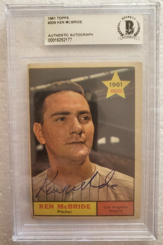 1961 TOPPS KEN MCBRIDE LOS ANGELES DODGERS SIGNED AUTOGRAPHED #209 CARD BECKETT