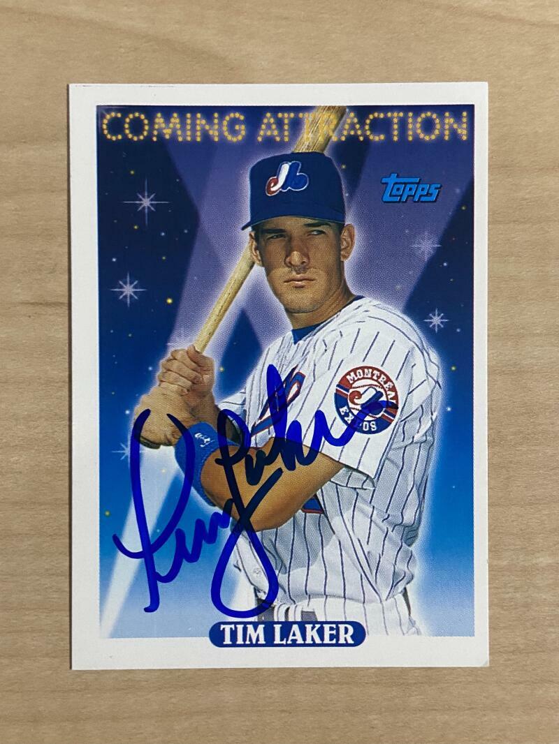 TIM LAKER MONTREAL EXPOS SIGNED AUTOGRAPHED 1993 TOPPS CARD #816 W/COA